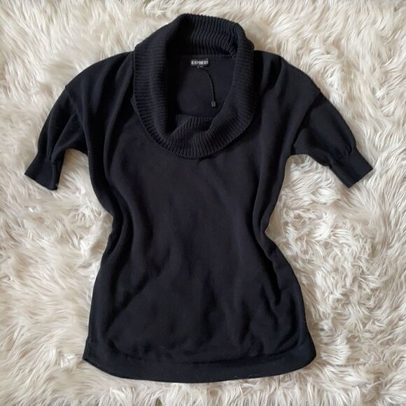Express Black Short Sleeve Cowl Neck Knit Pullover Sweater (Size:XS) - Picture 12 of 13